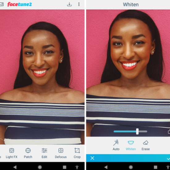 Teeth whitening in selfie photo using Facetune